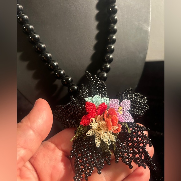 Handmade Needlework with Beaded Multicolor Bright Flower Necklace Gift 🎁 - Picture 3 of 15